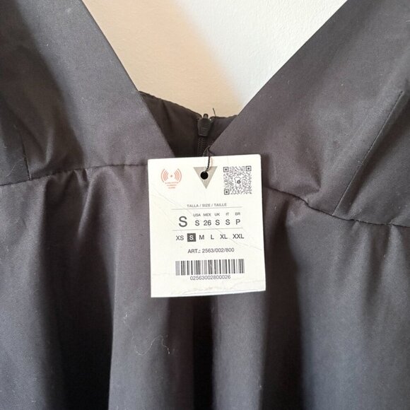 Zara Poplin Short Dress w/ Straps NWT Black Size Small - Picture 8 of 10